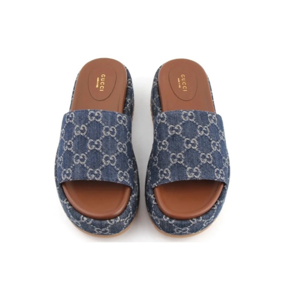 Gucci Denim Logo Slide Sandals